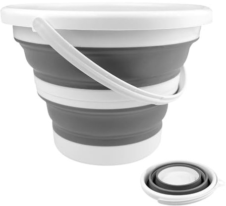 Maxentico Secchio Lavapavimenti(Grigio), 10 Litri Bacinella Catino Pieghevole Bucato, Sabbia Mocio Portatile Secchiello, Plastica Richiudibile Pulizia Secchio, per Pulizie Bucato Campeggio Pesca