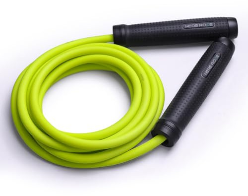 1LB Weighted Jump Rope for Men Women, Hererope Heavy Jumprope with Metal Handle & Smooth Spin Bearings, Non-Slip Grip, Jump Rope for fitness, Intense Workouts, Muay Thai, MMA & HIIT Workouts (Black-Green)
