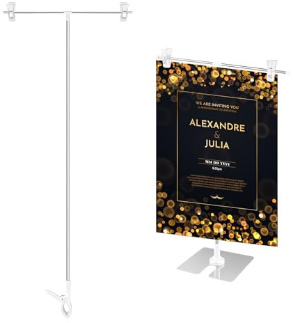 Kioiner 2pcs Sign Stand, Adjustable Poster Stand, T Shaped Stand, Adjustable Metal Banner Holder, Suitable for Weddings, Exhibitions, Displays, Advertising, Two Specifications, Silver