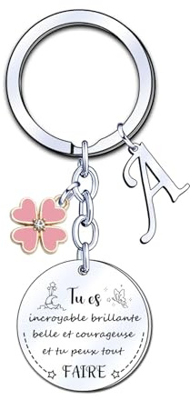 YJYJZX Porte-clés Lettre Cadeau Femme Fille Initiale A-Z Argent Bijoux Cadeaux Inspiré Noël Anniversaire Pour Meilleur Amis-tu es incroyable brillante belle et courageuse et tu peux tout faire (A)
