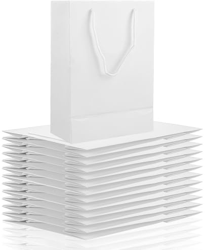CYEER 36 Pack White Gift Bags, H28xL20xW10cm Medium White Paper Bags with Handles, Bulk Shopping Bag Gift Bag for Presents, Jewellery, Retail