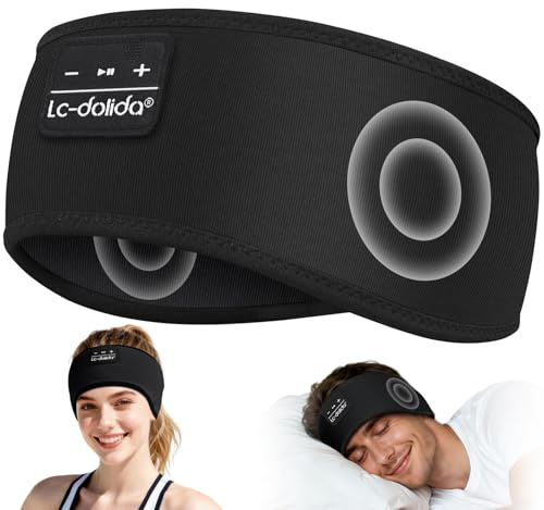 LC-dolida Bandeau Écouteurs Bluetooth V5.4, Ultra Doux en Coton de Bambou Casque Audio Bandeau sans Fil, Bandeau Audio Sommeil de 15 Heures de Lecture, Parfait pour Le Sport, Jogging, Yoga, Voyages