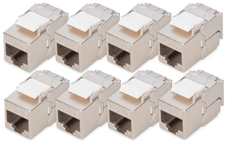 DIGITUS Modulo Keystone Cat-6A schermato – 8 Pezzi – Versione compatta – Presa RJ45 – 500 MHz 10GBase-T – AWG 26-22 – Designabile – con Fascette – Montaggio Senza Attrezzi