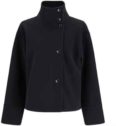 Alanmoship Veste courte élégante en laine à col montant pour femme, conçue pour les tenues décontractées de rue, les vêtements d'extérieur de navette avec simple boutonnage sur le devant