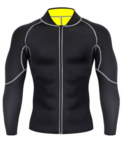 Generisch Camiseta de neopreno de manga larga para hombre, traje de buceo adelgazante, moldeador para entrenamiento y fitness, Negro , L