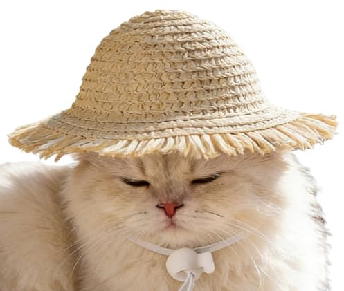 Cat Hat- Straw Cowboy Hat, Solskyddstillbehör | Justerbar halmvävd design, handgjorda stickade solskyddstillbehör, kläder för små medelstora Hundar för hemvandring Resefest