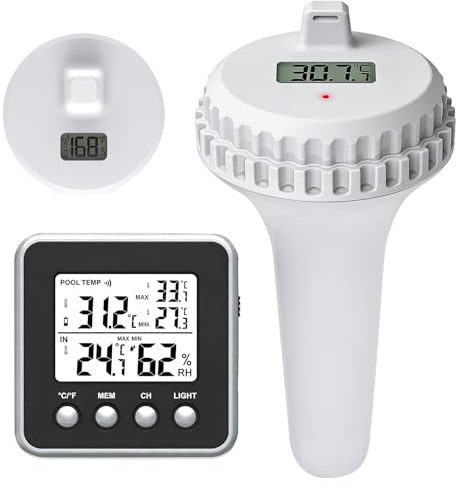 Trådlös pooltermometer: Digital ansluten pooltermometer, trådlösa flytande pooltermometrar med mottagare för akvarium, spa, fiskdamm (vit)