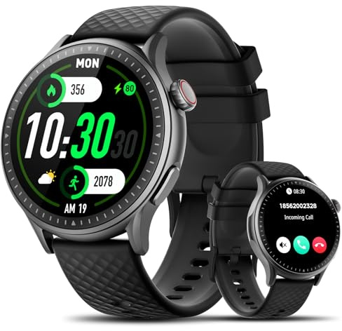 Reloj Inteligente Hombres Mujeres, 1.46'' AMOLED Ultra-HD Smartwatch con Podómetro/Monitoreo de Sueño/Pulsómetro/SpO2, 110+ Modos Deportivos, 3ATM Impermeable Pulsera Actividad para Android iOS