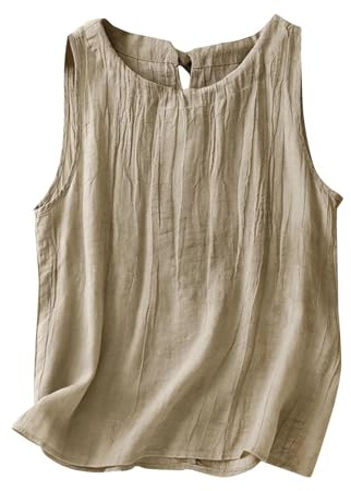 Generisch Tops para mujer de verano tops mujer camisola top lino sin tirantes monocolor tirantes tirantes espagueti encaje básico 2000s ideal para el camino al trabajo, beige, L