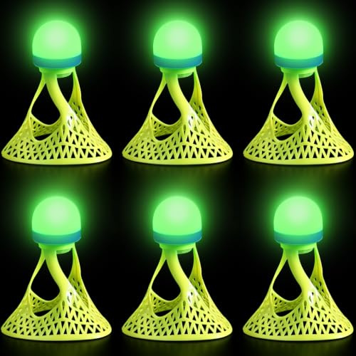 Joycabin 6 Stück LED Federball Badmintonbälle, Nylon Leuchtende Federbälle, LED Badmintonb, Wasserdicht Winddicht Badminton Bälle Set für Indoor, Outdoor, Nacht Sportaktivitäten (Grün)