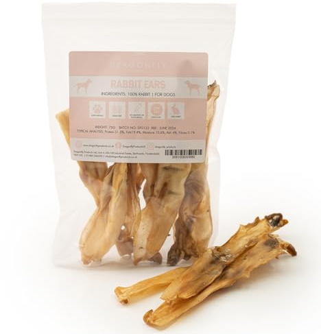 Dragonfly Products Rabbit Ears for Dogs without Fur | 150g (8-10 pieces) | Natural, Healthy, Grain Free & Hypoallergenic Dog treats | Suitable for Dogs and Puppies