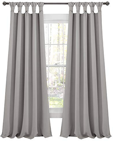 Lush Decor Insulated Knotted Tab Top Room Darkening Window Curtain Panels Pair 52W x 84L Light Gray - Living Room Curtains - Gray Bedroom Curtains