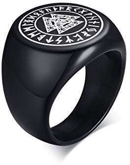 Vnox Acciaio Inossidabile Norreno Rune Vichinghe Anello con Sigillo Amuleto Celtico Pagano Peltro Vichingo Talismano Anello con Sigillo Regalo Gioielli per Uomo Unisex