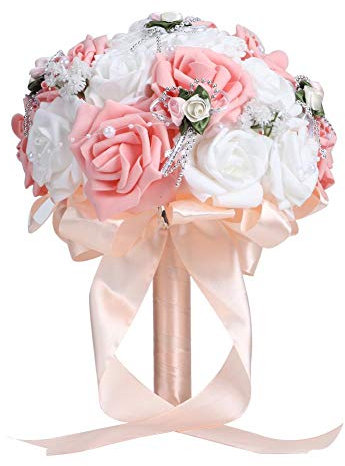 Ymiko Bouquet de Mariée Pivoine Artificielle Rose, Fleur Artificielle pour Demoiselle d'Honneur, Décoration Florale et Fournitures de Mariage (Rose)
