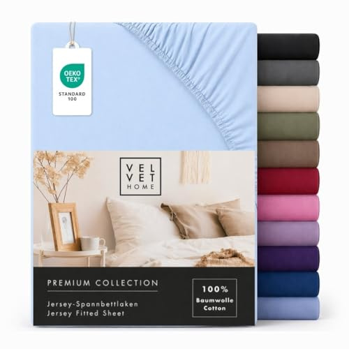 VelvetHome Lenzuolo con Angoli Matrimoniale 200x220 cm King Size, 100% Cotone Pettinato, Jersey per Materassi fino a 25 cm, OEKO-TEX Elastico, Traspirante, Morbido, Blu
