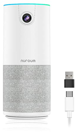 NUROUM C10 HD 1080P konferenswebbkamera, videokonferenskamera med mikrofon och högtalare, allt-i-1 ultrabidvinkel 90° webbkamera med mikrofon, 3 m röstpickup, AI-brusreducering, USB-kontakt och play