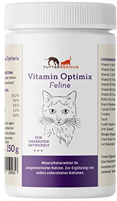Futtermedicus Vitamin Optimix Feline | 150 g | Ergänzungsfuttermittel für Katzen | Mineralstoff- und Vitaminergänzung zum Barfen ohne Knochen | enthält wichtiges Taurin
