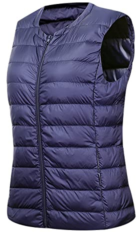 Chaleco Plumas Ultralight Mujer Chalecos Plumiferos Mujer Chaleco Plumon Qcolchado Sin Mangas Mujer Chaqueta Pluma Chaquetón Plumífero Sin Mangas Mujer Chaleco Guateado Talla Grande Down Vest Azul M