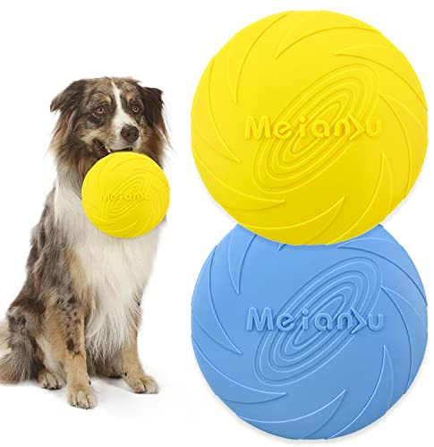 XPOOP 2 Stück Hundefrisbee, Hund Scheibe, Schwimmspielzeug Hunde, Gummi Frisbee, Hunde Frisbee für Land und Wasser, Hundetraining, Werfen, Fangen & Spielen(Blau und Gelb/18cm)