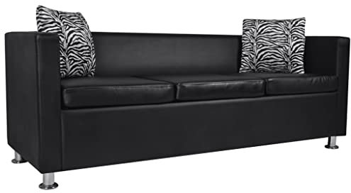 KOIECETA 3-Sitzer Sofa Couch Loungesofa Relaxsofa Relaxcouch Kunstleder Schwarz