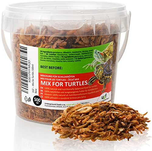 UGF - Mélange Alimentaire Universel pour Tortues - 90 g en Pot de 500 ML, Aliment équilibré pour Tortues, gammares, vers à Soie, vers de Farine, crevettes et Poisson séché, Nourriture pour Tortues