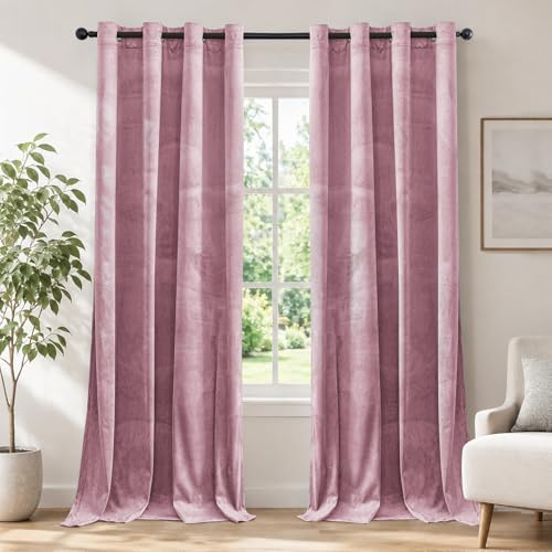 Ystyle Sammetsgardiner om 2 Set, 140 X 145 cm, Gardiner Vardagsrum, Mörkläggningsgardiner, Termiska Gardiner Sammet, Värmeisolerande Gardiner, Gardin Med Öljetter för Vardagsrum Sovrum, Ljusrosa