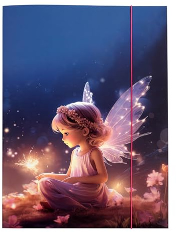 Idena - A3 Portfolio Folder with Fairy Motif, Document Folder Made of Robust Cardboard, Postal Folder with Inner Flaps and Elastic Closure, Fairy