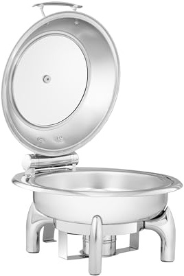 Royal Catering RCCD-RT9_6L Chafing Dish rund med visningsfönster 5,5 L 1 bränslecell värmebehållare Rechaud värmebehållare
