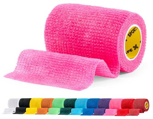 SPORTTAPE Self-Adhesive Cohesive Bandage, 7.5cm x 4.5m, Pink - Compression Tape & Vet Wrap for Dogs, Horses, Sports Stretch Tape for Football, Ankles, Joints, Wrists and Sock Tape - Single Roll