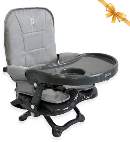 Priori Baby London Trona Portátil Plegable para Bebé con Patas Rebatibles – Asiento Elevador para Comer con Arnés de 3 Puntos, Correas de Seguridad Funda Lavable Ligera para Viaje, Hasta 15 kg (Negro)