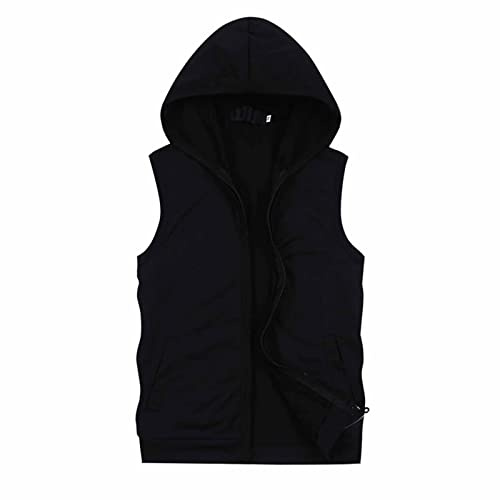 Sweat à Capuche sans Manches pour Homme avec Poches zippées en Coton molletonné, Sweat à Capuche Noir pour Homme, 5XL