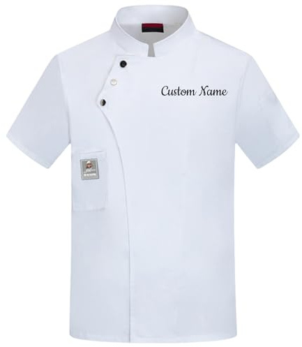 Generico Giacca Chef Uomo Giacca Cuoco Uomo Manica Corta Camice Personalizzato Divisa Ristorante - Ricamo Nome