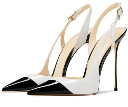 Talons Hauts Sandales High Heels Talon Aiguille Bride Arrière Femme Bout Pointu Colorblock Enfiler Boucle Chaussures Soirée 12 Cm-White||42