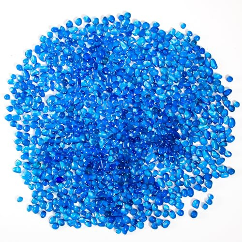 Crystal Chips Stone Pebbles 1 Lb/465g Natural Quartz Stones Aquarium Gravel Sea Glass Rock Sand for Crafts, Vases Filler, Succulent Plants, Aquarium Gravel Rocks, Fish Tank (Blue, One-Size)