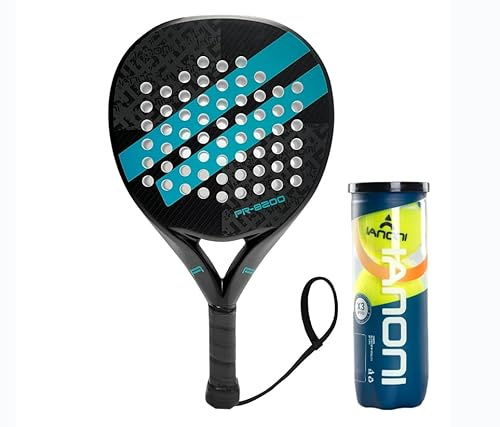 ianoni Padel Racket with Balls Carbon Fiber Surface with EVA Memory Flex Foam Core POP Padel Racquts-8200-blue