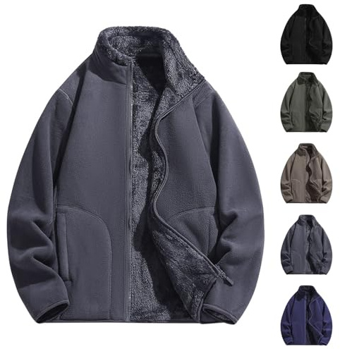 Générique Veste Homme Col Montant Zippée avec Poches Fonctionnelles Design Réversible en Polaire Manches Longues Style Décontracté Blouson Extérieur Chaud pour Hommes et Activités Quotidiennes