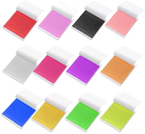 240 Sheets 12 Colors Gold Leaf Sheets Foil Paper, Multipurpose Coloured Foil Sheet Adhesive Gold Leaf for Craft Resin Gilding Nails Artistic Decoration (8 x 8.5cm)