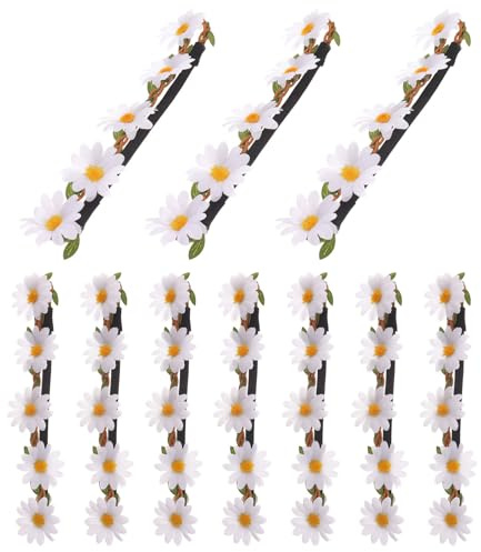 HAKIDZEL Lot de 10 Couronnes de Marguerites Blanches Artificielles Réglables pour Cheveux, Accessoires Faits Main Pratiques en Tissu, Décorations Mariage et Festivals