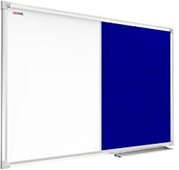 ALLboards Lavagna Bianca Magnetica e in Feltro Blu Combinata 60x40cm Scrivibile e Cancellabile a Secco per Puntine Magneti Calamite