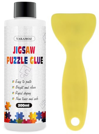 YAKAMOZ Clear Jigsaw Puzzle Glue with Precision Applicator – Non-Toxic, Quick Dry & Water-Soluble for Puzzles up to 5000 Pieces (200ML)
