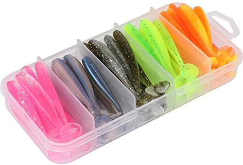 Pdycoy Leurre Souple De Pêche 50 Pièces 6Cm Leurre de pêche Souple T Tail pour Leau Douce Leau Salée Léquipement de Pêche