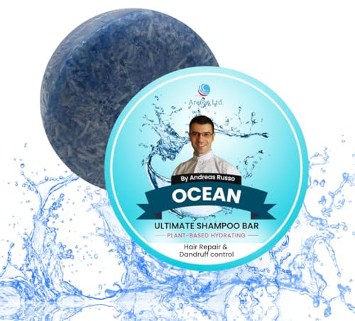 Areton Shampo Festes - Bio-Shampoo für Trockenes Haar, Haarwurzelpflege, Juckende Kopfhaut Beruhigung, Repariert Beschädigtes Haar, Feuchtigkeitsspendend, SLS-frei, 60g (Ozean)