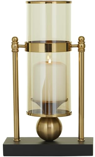 CosmoLiving by Cosmopolitan Metal Pillar Candle Holder with Metal Stand, 8 x 4 x 13, Gold