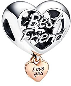 Charmes Aimez votre meilleur ami pour Bracelets - Charms de Perles ajourées en Argent Sterling 925, charmes de Coeur d'amour pour Bracelets et Colliers pour Femmes Filles