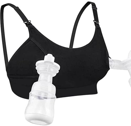 Nepeein Hands Free Pumping Bra - Adjustable Breast Pump and Nursing Maternity Bra for Pregnancy and Breastfeeding - Seamless Design - Black