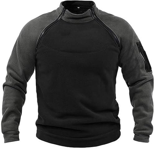 Fleecepullover Herren Militär Outdoor Fleecejacke Warme Tactical Combat Fleece Pullover Taktische Jacke Fleece Jacket Winterpullover Sport Jumper Tops Army Winddichte Pullover Grau XL