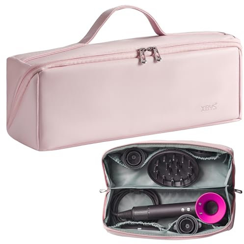 Veki Bolsa de Viaje Portátil para Secador de Pelo, Bolsa de Almacenamiento Compatible con Dyson Airwrap Styler, Dyson Supersonic y Shark, Funda Transporte para Secador de Pelo y Accesorios (Rosa)