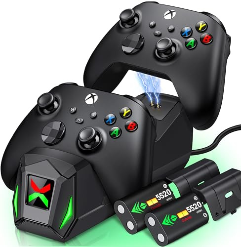 Dual Charging Dock for X box Controller 2x5520 mWh Rechargeable Battery Packs for Xbox Series X|S,Xbox One/Elite/S|X,Fast Charging Controller Charger Station with LED Display & Overcharge Protection
