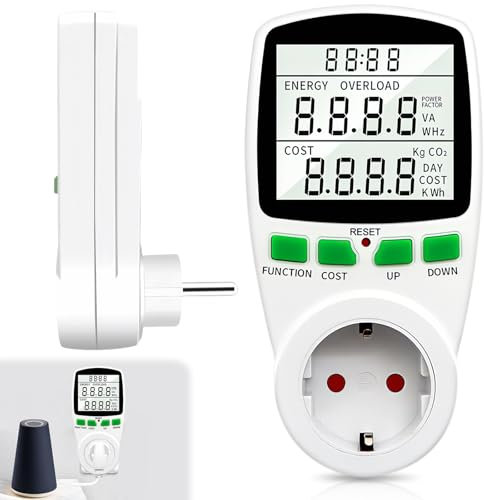 GOEDCH LCD Strommessgerät für Balkonkraftwerk: Stromzähler zur Messung Mini-PV-Anlage, Stromzähler für Steckdose, Energiekostenmessgerät, Stromverbrauchsmesser mit Überlastsicherung für Heimgebrauch