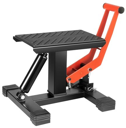 WOLEGM Plataforma elevadora para motocicleta, soporta hasta 400 kg, altura ajustable con base en forma de H y bloqueo de seguridad para garajes, talleres, pistas de carreras